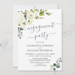 Invitation Elégant Eucalyptus White Roses ENGAGEMENT PARTI