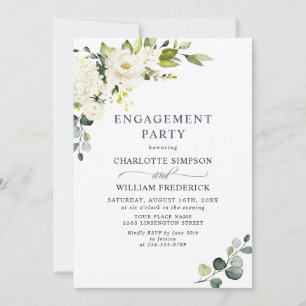 Invitation Elégant Eucalyptus White Roses ENGAGEMENT PARTI
