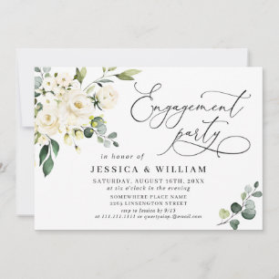 Invitation Elégant Eucalyptus White Roses ENGAGEMENT PARTI