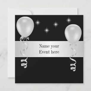 Invitation Élégant évènement spécial des Ballons blancs noirs