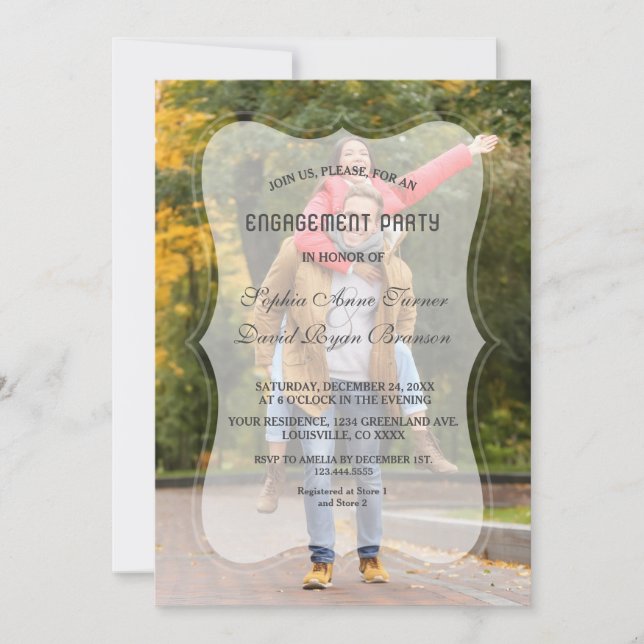 Invitation Élégant Faded Photo Geometry Engagement Party (Devant)