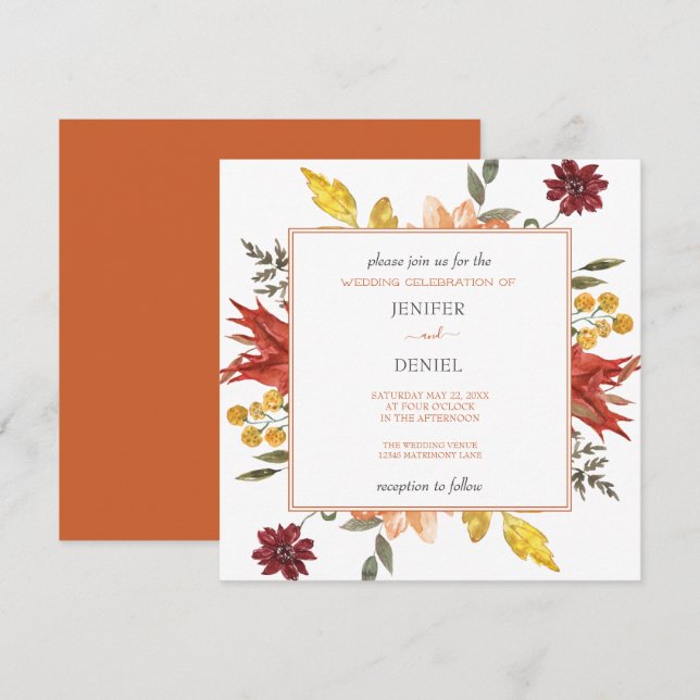 Invitation Elegant Fall Leaves Autumn Wedding  (Devant / Derrière)