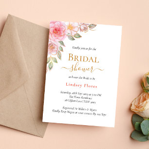 Invitation Élégant Fard à Joues Doré Rose Fleurs Mariage