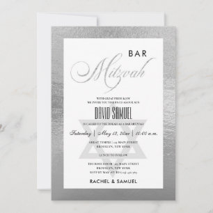 INVITATION ÉLÉGANT FAUX ARGENT SIMPLE BARRE DE MAIN MITZVAH
