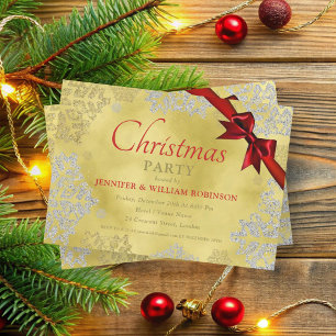 Invitation Élégant FAUX Foil Snowflakes Xmas Ribbon
