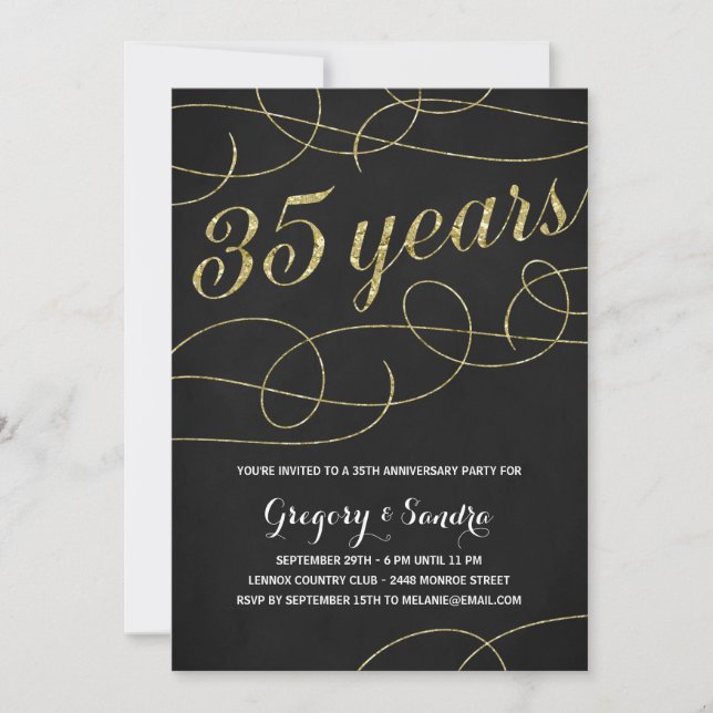 Invitation Élégant | Faux Gold Foil 35e anniversaire (Devant)