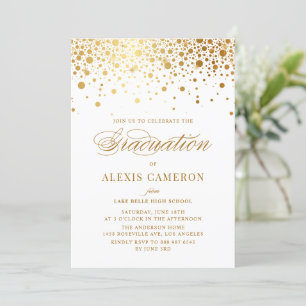 Invitation Élégant Faux Gold Foil Confetti Graduation