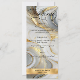Invitation Elégant Faux Gold Grey Blanc Marbré Mariage Menu