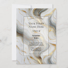 Invitation Élégant Faux Gold, Grey et White Marbled Event