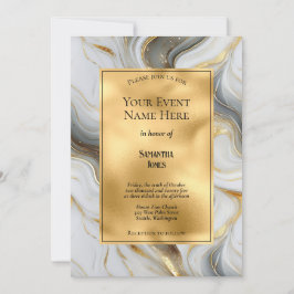 Invitation Élégant Faux Gold, Grey et White Marbled Event