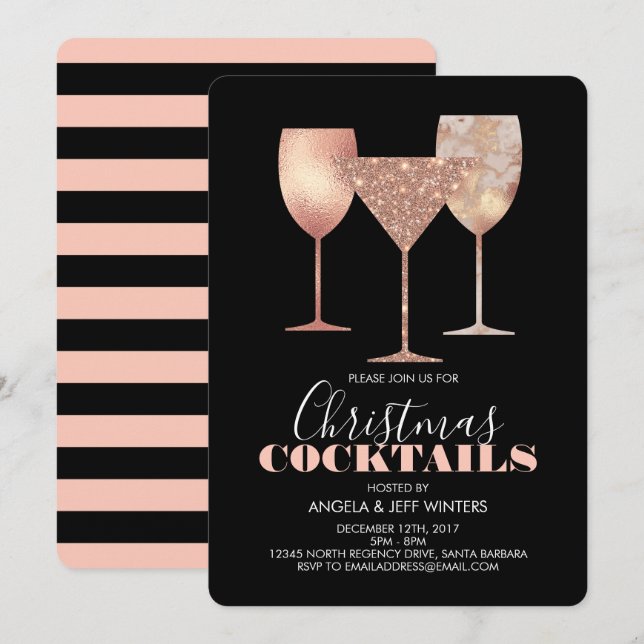 Invitation Elégant Faux Parties scintillant Cocktails de Noël (Devant / Derrière)