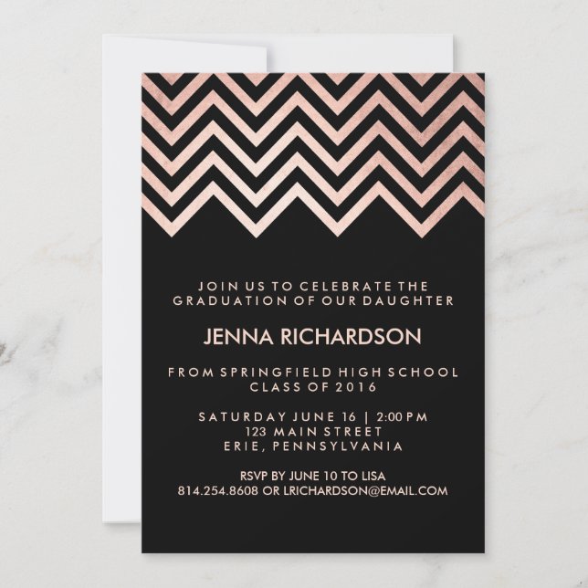 Invitation Elégant Faux Rose Gold Chevron Graduation Party (Devant)