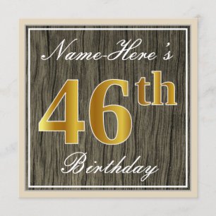Invitation Elégant, Faux Wood, Faux Gold 46e Anniversaire + N