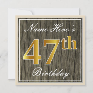 Invitation Elégant, Faux Wood, Faux Gold 47e Anniversaire + N