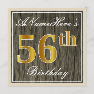 Invitation Elégant, Faux Wood, Faux Gold 56e Anniversaire + N