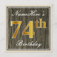 Elégant, Faux Wood, Faux Gold 74ème Anniversaire +