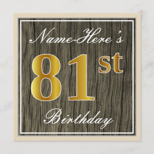 Invitation Elégant, Faux Wood, Faux Gold 81ème Anniversaire +