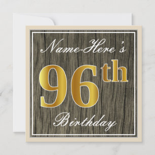 Invitation Elégant, Faux Wood, Faux Gold 96e Anniversaire + N