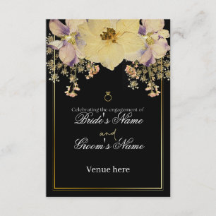 Invitation Élégant Fête de Fiançailles Floral Noir & Or