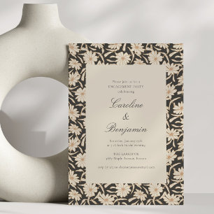 Invitation Élégant Fête de Fiançailles Floral Script Ivoire N