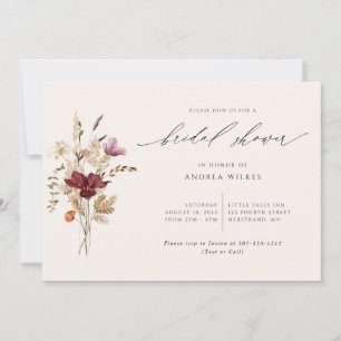 Invitation Élégant Fête de Mariage Bohème Fleurs Sauvages Aut
