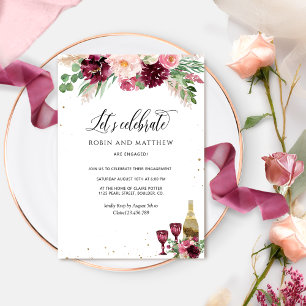 Invitation Élégant Fêtons la Bourgogne Blush Rose Floral
