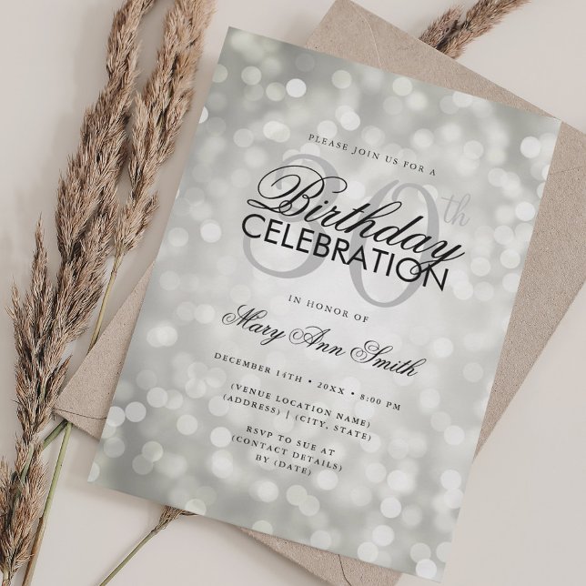 Invitation Elégant feu de Shimmer argenté 30e anniversaire Gl (Elegant 30th Birthday Glam Silver Shimmer Lights Invitation)