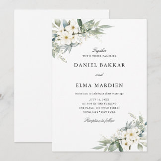 Invitation Élégant Feuillage Bohème Fleurs Aquarelle Mariage