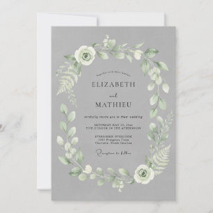 Invitation Élégant feuillage de mariage gris ardoise