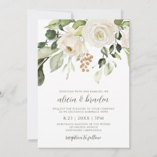 Invitation Élégant feuillage floral vert et or blanc