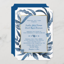Élégant Feuille bleu  or Mariage Monogramme