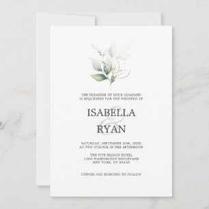 Invitation ELEGANT Feuille Foliage Or Aquarelle MARIAGE Inv