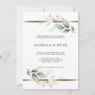 Invitation ELEGANT Feuille Foliage Or Aquarelle MARIAGE Inv