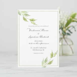Invitation Elégant Feuille Mariage d'aquarelle