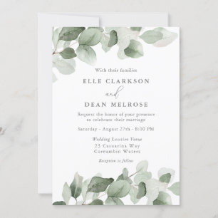Invitation Élégant Feuille vert Mariage moderne