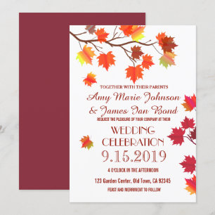 Invitation Élégant Feuilles d'automne automne automne Burgund
