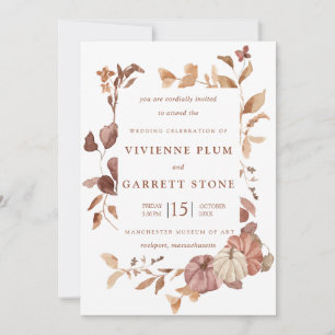 Invitation Élégant Feuilles d'automne Citrouille minimaliste 
