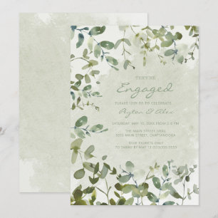 Invitation Elégant Fiançailles blanc Eucalyptus Vert Sage