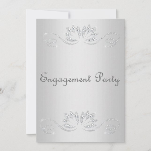 Invitation ÉLÉGANT FIANÇAILLES CRISTAL ARGENT Semi brillant (Devant)