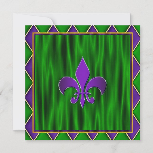Invitation Élégant Fleur De Lis Mardi Gras Mariage (Devant)