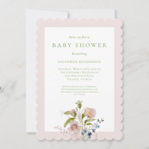 Invitation Elégant Fleur sauvage Aquarelle Baby shower rose