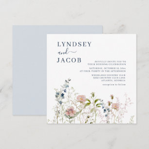 Invitation Elégant Fleur sauvage Aquarelle Dusty Blue Mariage