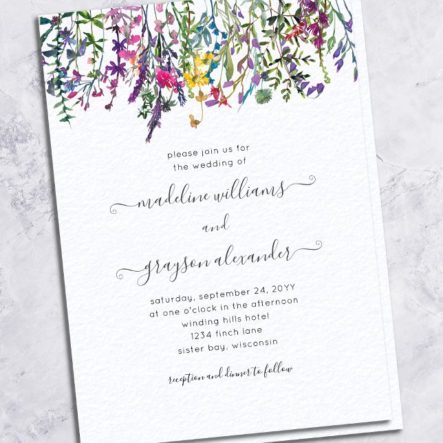 Invitation Elégant Fleur sauvage aquarelle Mariage floral (Créateur téléchargé)