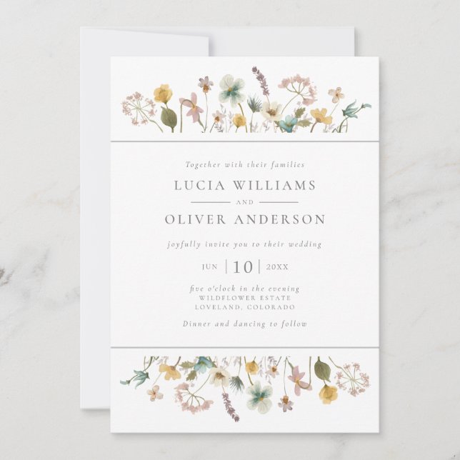 Invitation Elégant Fleur sauvage aquarelle Mariage floral (Devant)