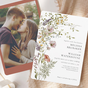 Invitation Elégant Fleur sauvage aquarelle Mariage photo