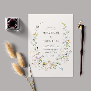 Invitation Elégant Fleur sauvage Aquarelle Wreath Mariage bei