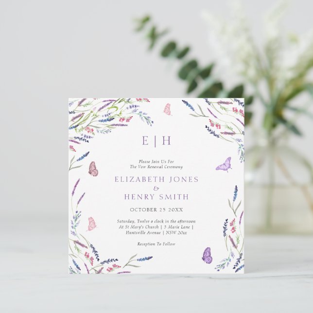 Invitation Elégant Fleur sauvage Aquarelle Wreath Vow Renouve (Debout devant)