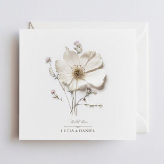 Invitation Élégant Fleur sauvage blanc chic Carré Mariage
