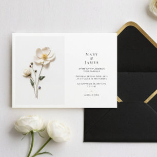 Invitation Elégant Fleur sauvage blanc Horizontal Joli Mariag