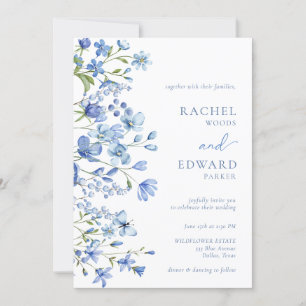 Invitation Elégant Fleur sauvage bleu Dusty Mariage